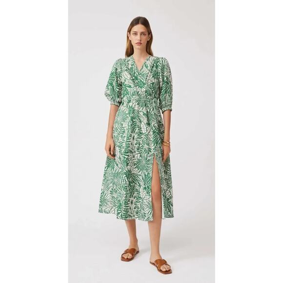 Suncoo Paris Robe Cotty Green Dress Floral Leaf Pattern Boho Beach (2-4) S - Picture 3 of 7